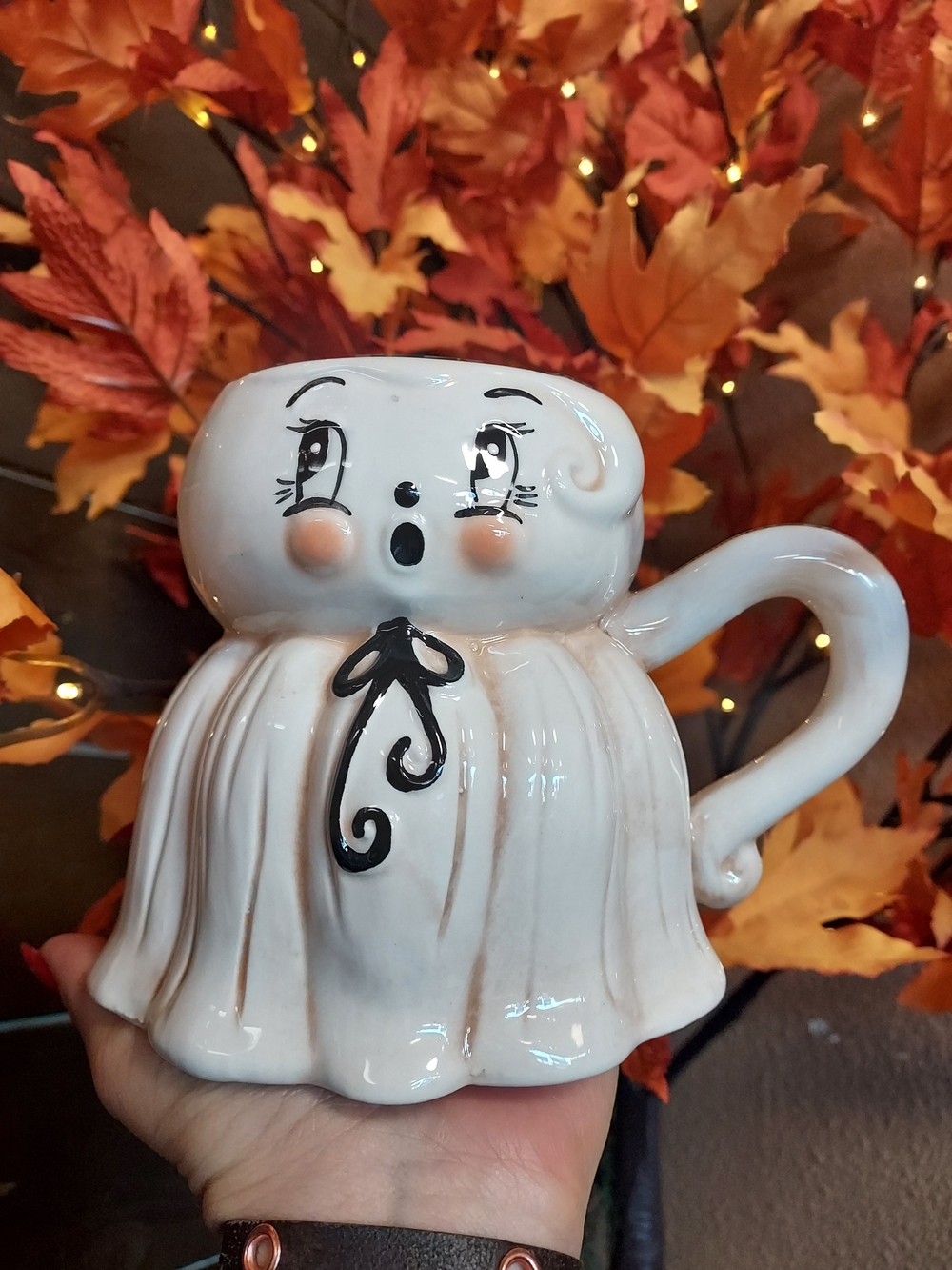 White Ghost Ceramic Mug - Cute Halloween Holiday Decor